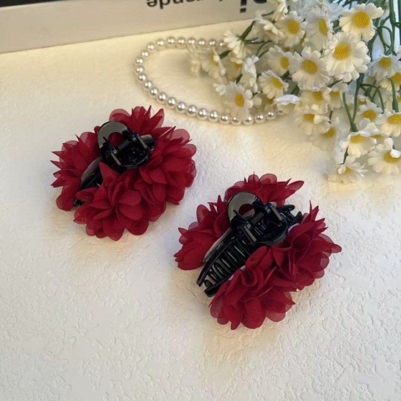 诗泊雅 玫瑰花抓夹盘发头花刘海侧边夹7Cm法式慵懒感半扎发卡