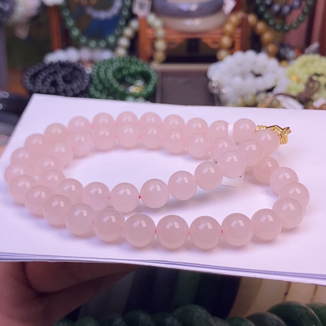 和田玉未镶嵌颈饰藕粉红粉老矿料项链10mm