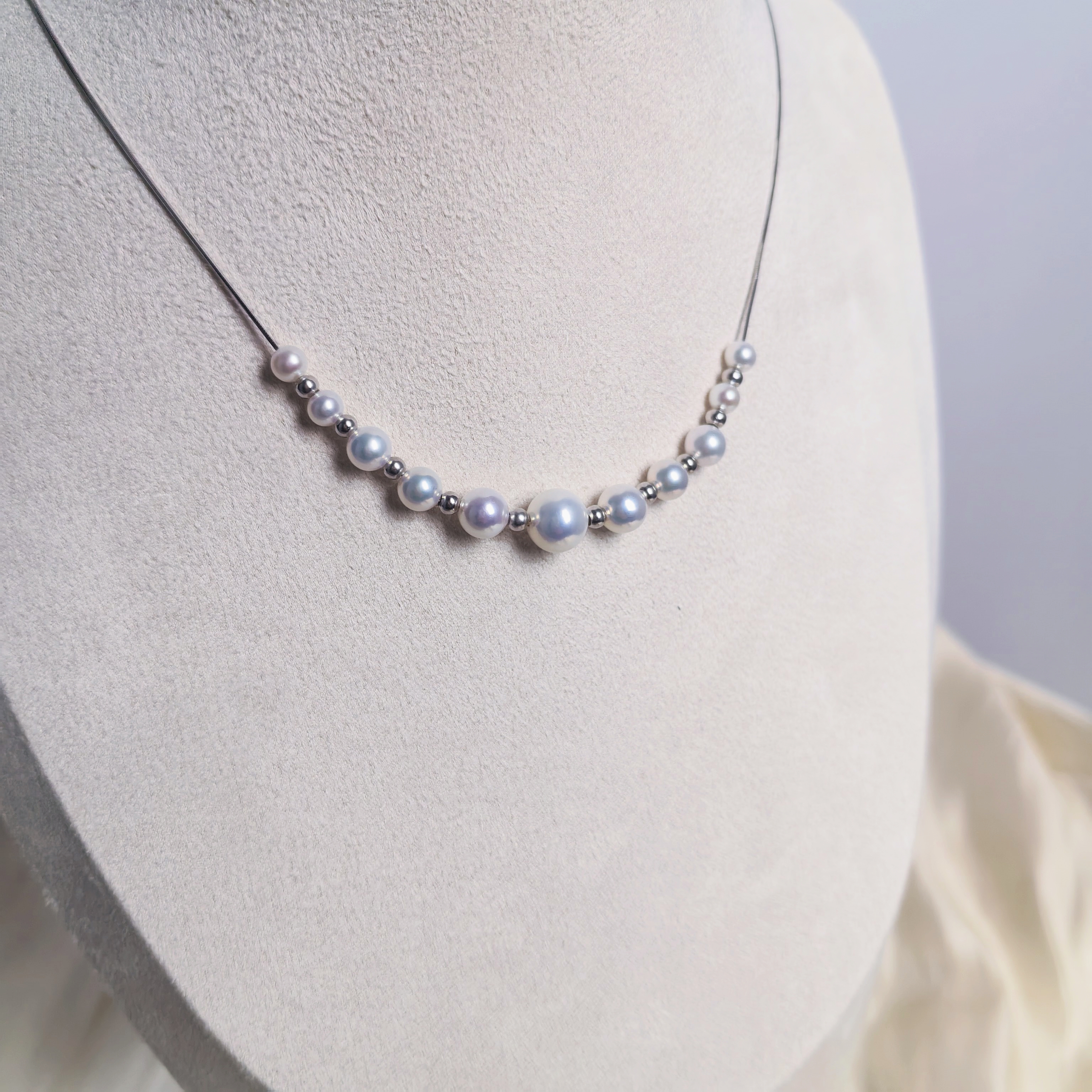 漫天星河一款多戴渐变珍珠3-9mm蛇骨链满天星70cm