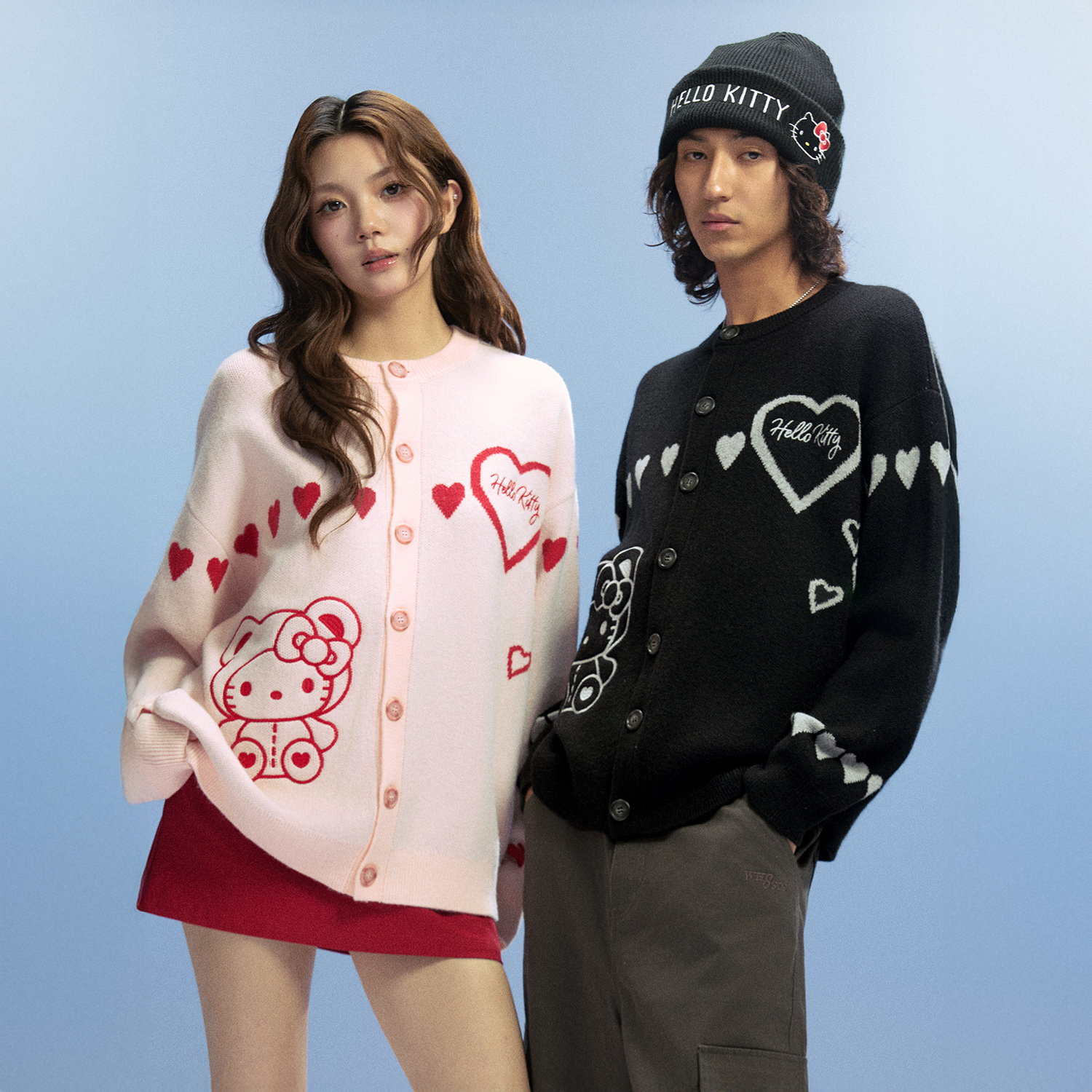 【HELLO KITTY官方联名】WHOOSIS爱心小熊提花开衫外套秋冬季可爱女