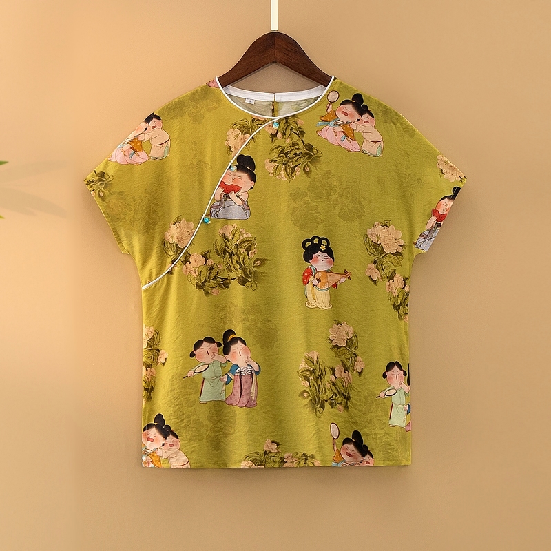 【盛唐】夏季2025新款上衣小衫新中式女装国风圆领提花气质短袖衬衫