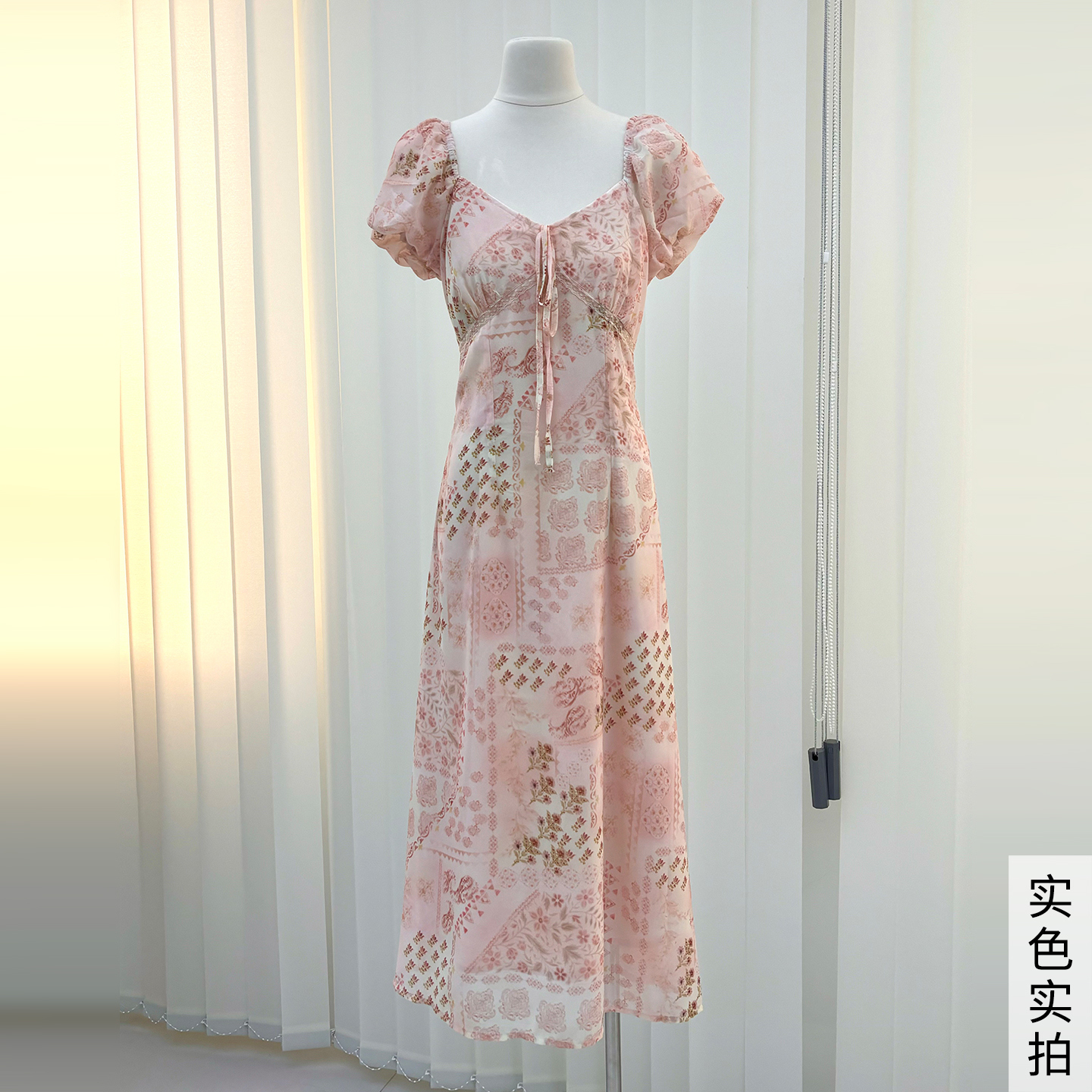 【现货+运补】法式气质独特漂亮身材掐腰连衣裙女夏碎花长裙4985