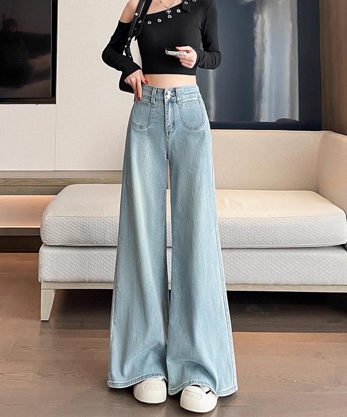 【1000-1199】秋季高腰春秋牛仔裤阔腿裤宽松直筒大