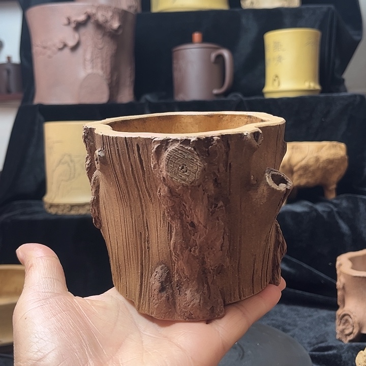 泥塑全手工制作树桩花盆