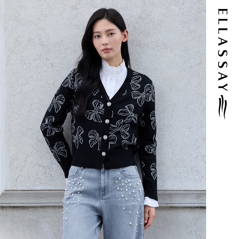 ELLASSAY歌力思2026早春新款蝴蝶结印花设计针织衫女EWE371M03700
