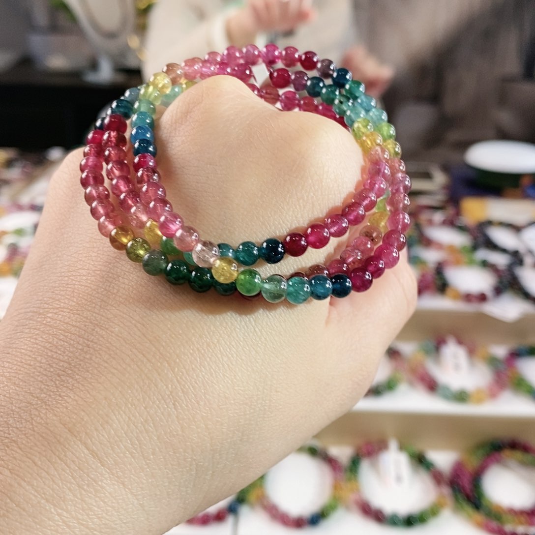 碧玺手串未镶嵌G2353三圈颜色微差