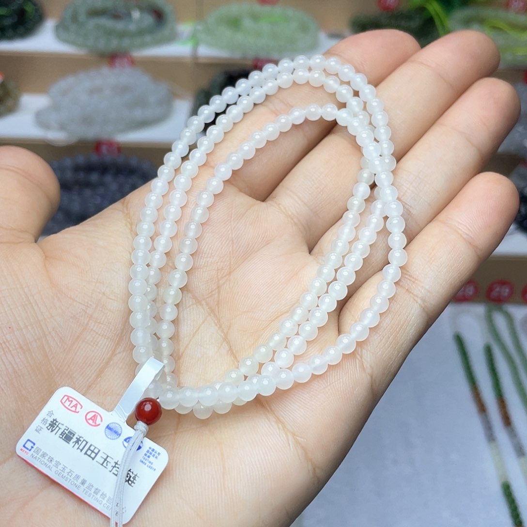 和田玉颈饰未镶嵌白*翁4mm