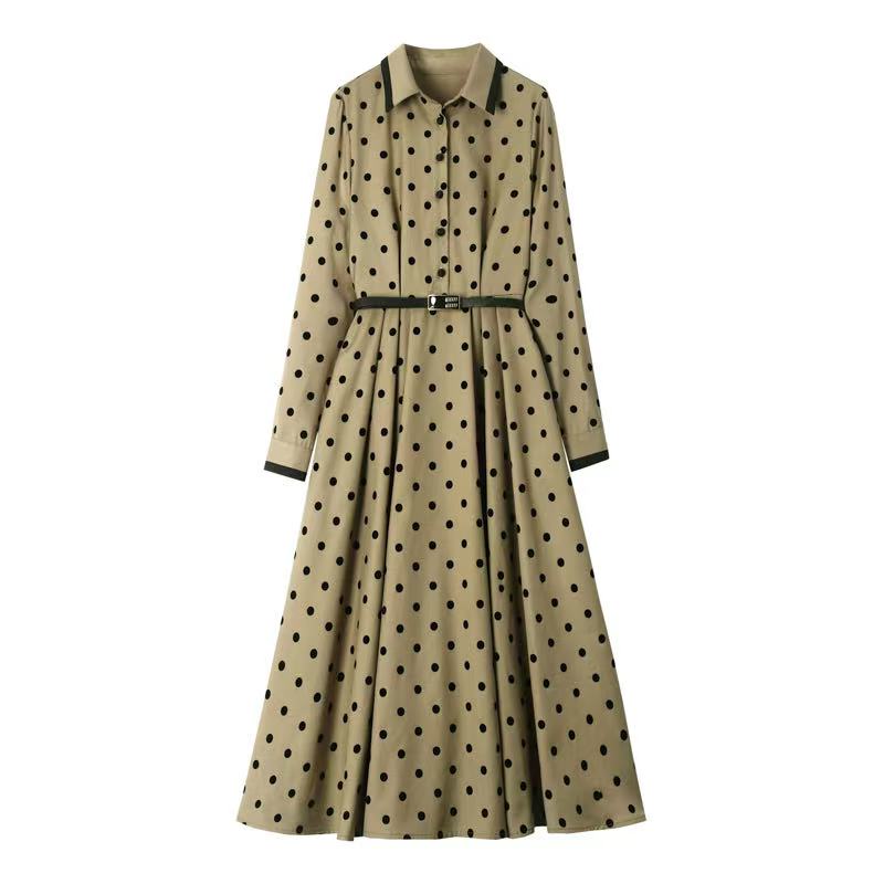 碎花裙高腰法式显瘦长袖连衣裙印花时尚收腰女装裙子