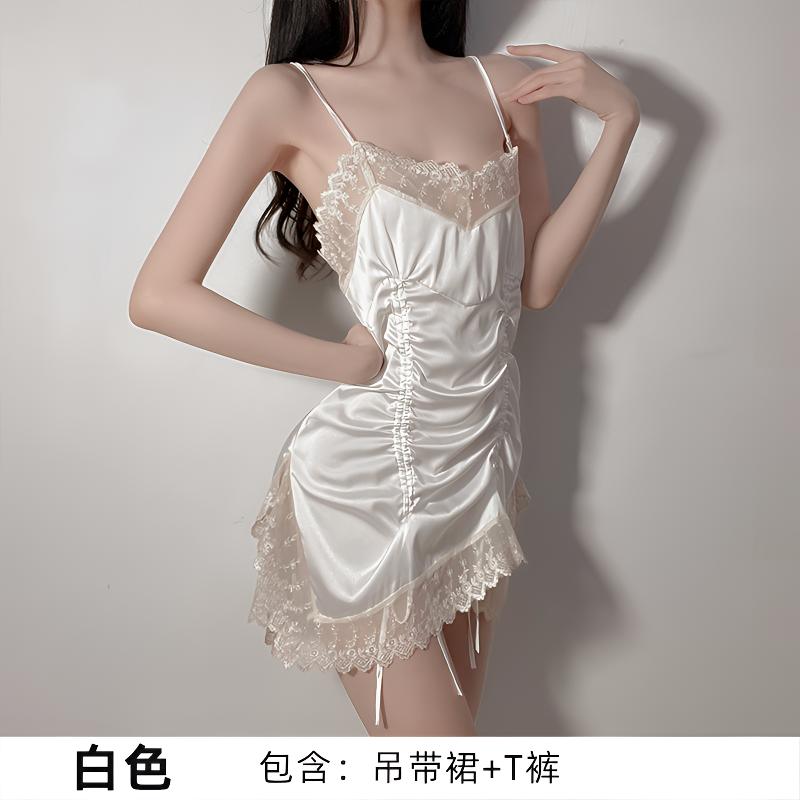 MIELURE性感睡衣女夏季2025新款冰丝蕾丝镂空诱惑私房吊带睡裙
