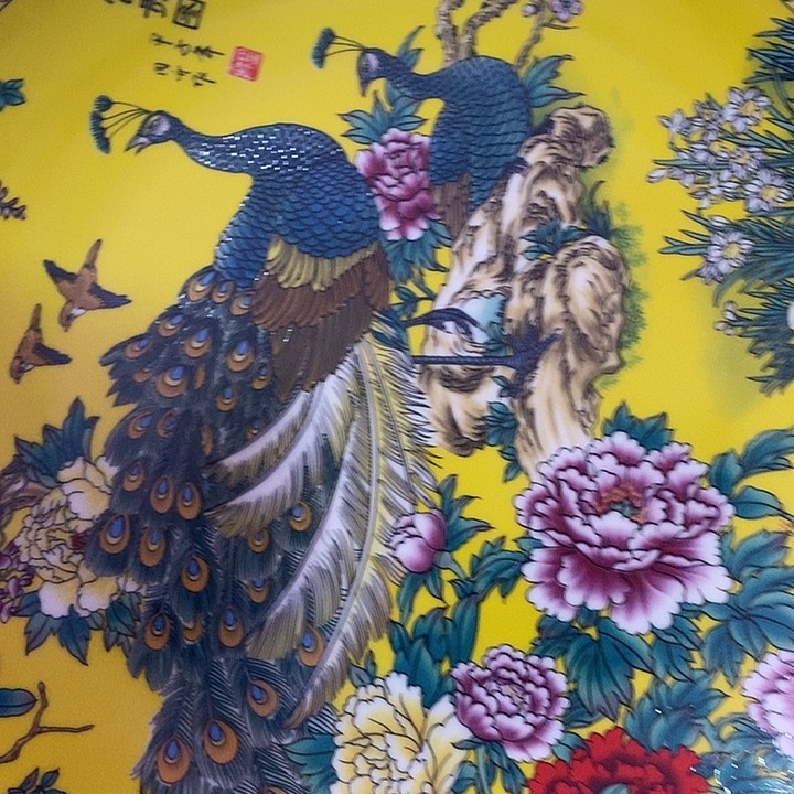 摆件孔雀牡丹图10寸赏