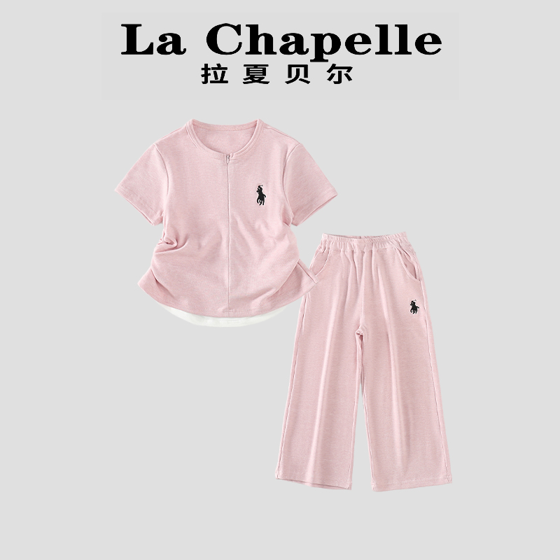 La Chapelle【拉夏贝尔】夏季新款纯色假两件T恤衫两件套LD442