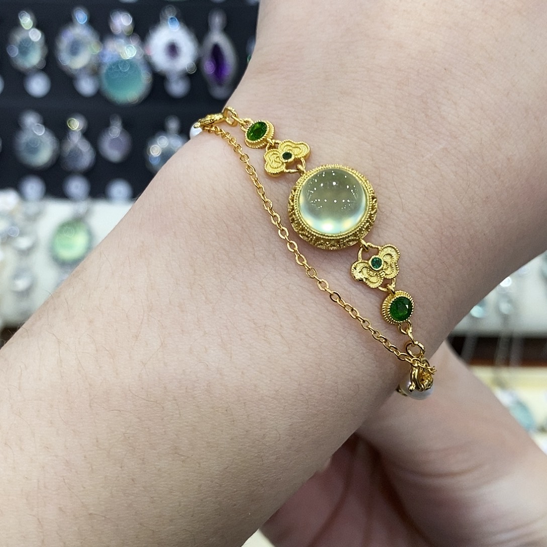 蛇纹石玉银S925镶嵌手链