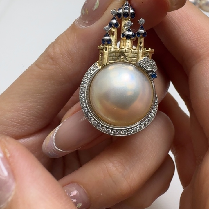 银S925镶嵌拼合珍珠（马贝珠）颈饰