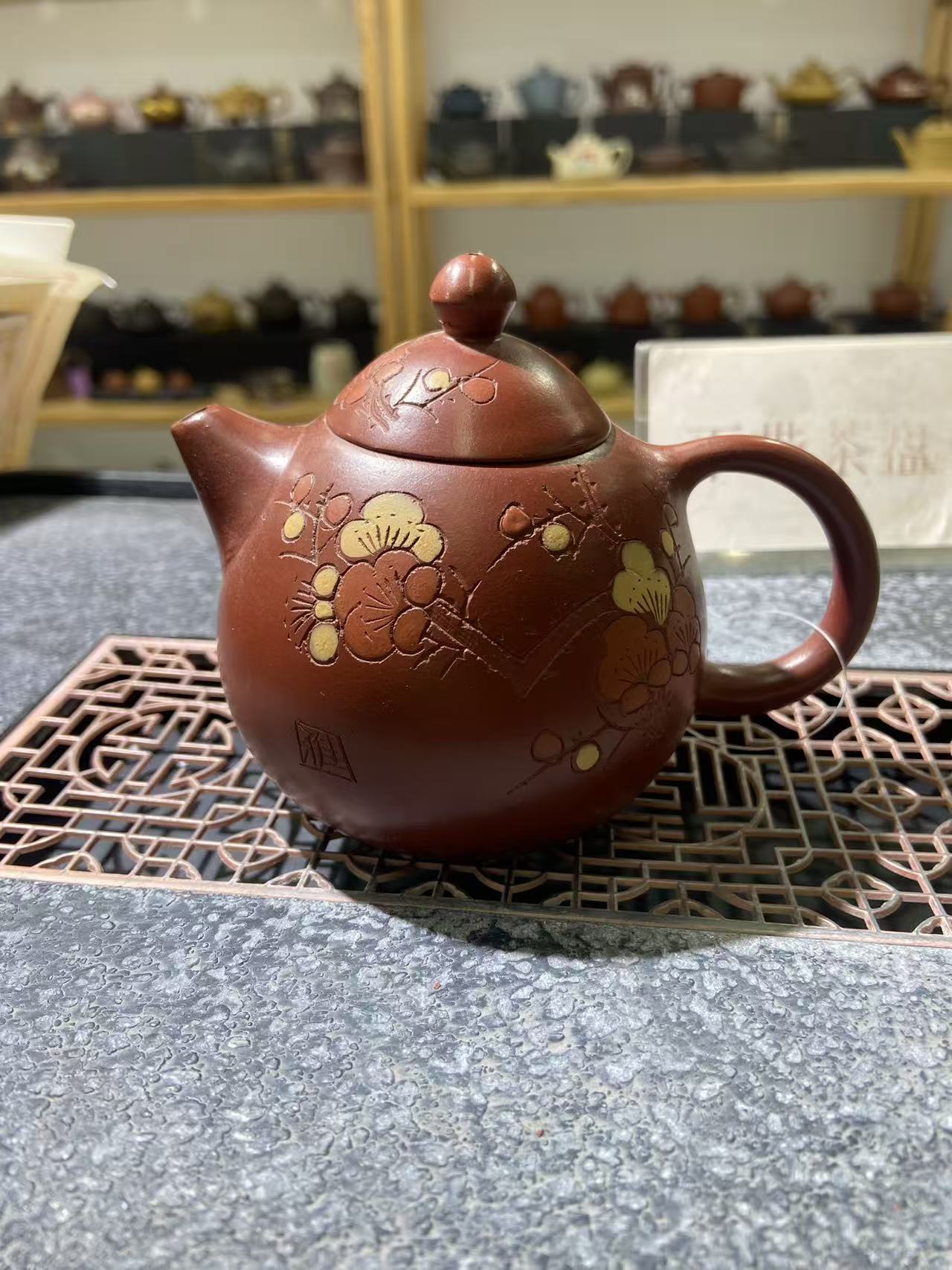 朱泥雕刻梅花龙蛋150cc（李）