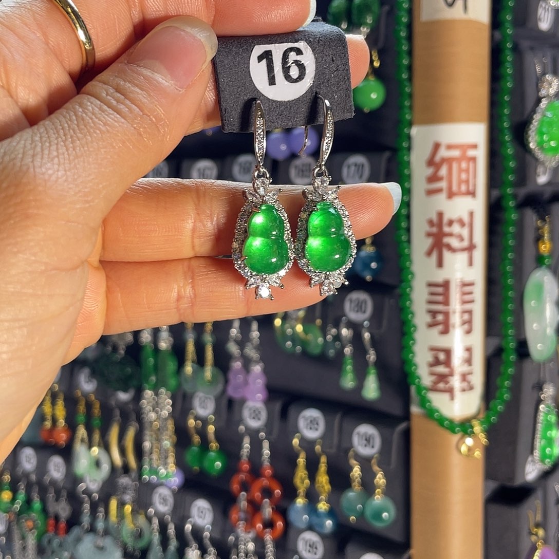翡翠银S925镶嵌耳饰16