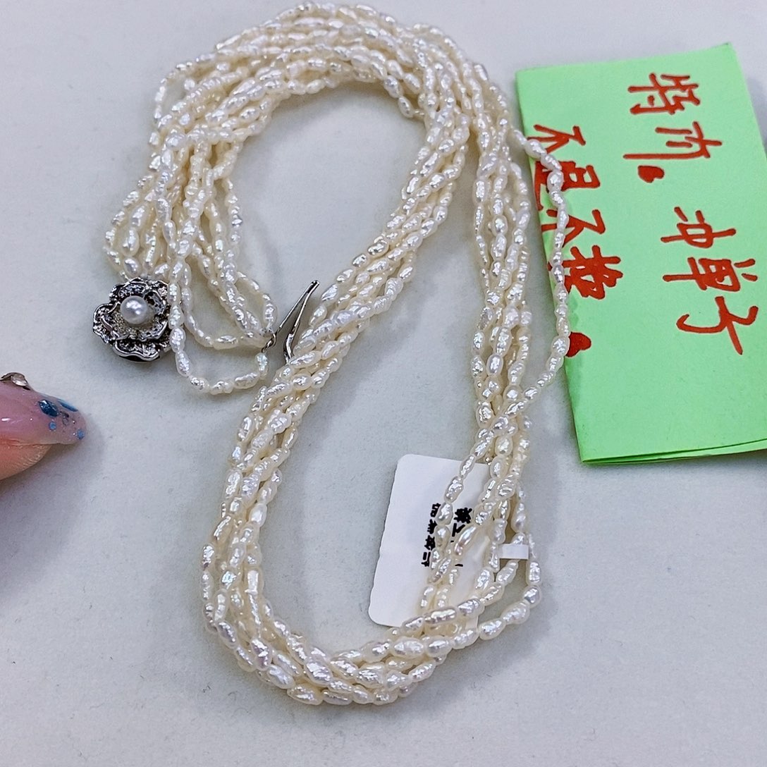 淡水珍珠日本琵琶湖6层极光炫彩项链未镶嵌
