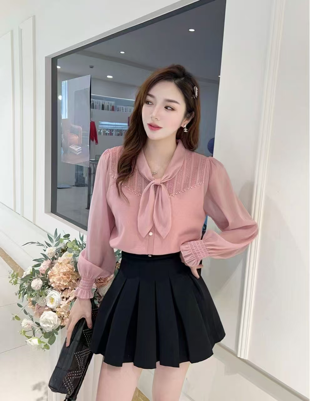 5041设计感圆领针织长袖t恤女春款2025春装新款洋气小衫上衣