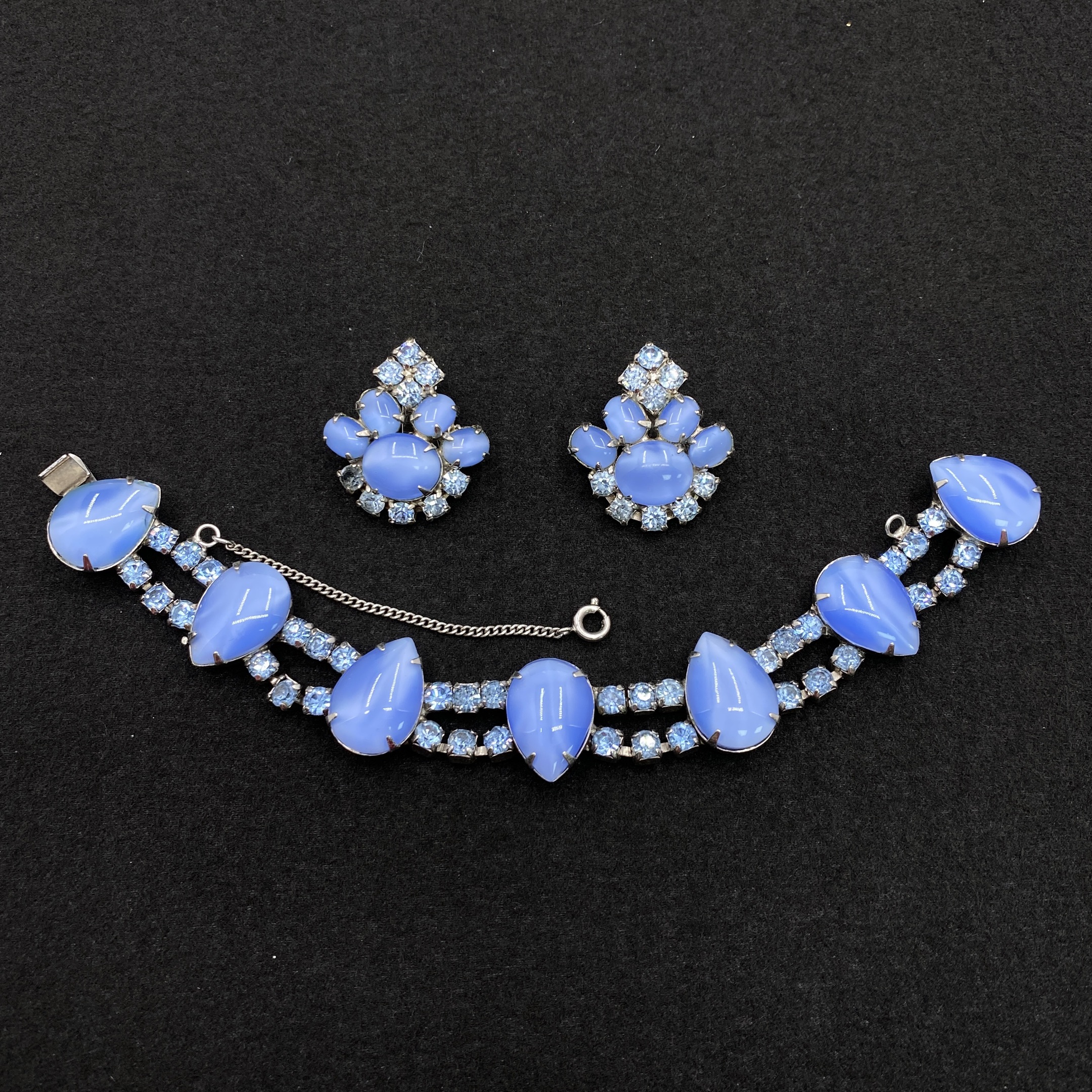 合金玻璃耳饰 【Liz璇子】蓝琉璃耳夹手链套装H43588无鉴赏期