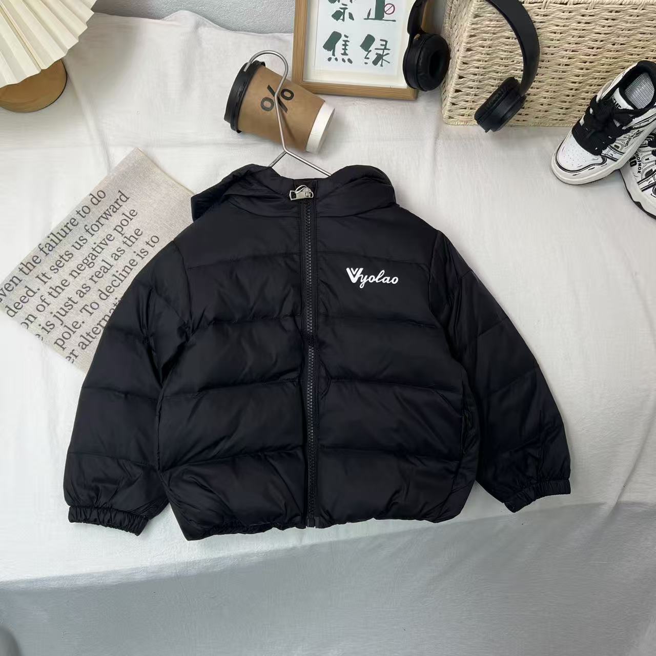 儿童连帽简约休闲百搭羽绒服2025冬季新款男童女童3-11岁A-306