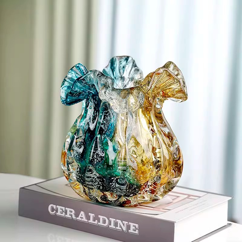 大气感渐变色琉璃花瓶家居客厅高档水培绿植插花瓶钱袋艺术品摆件