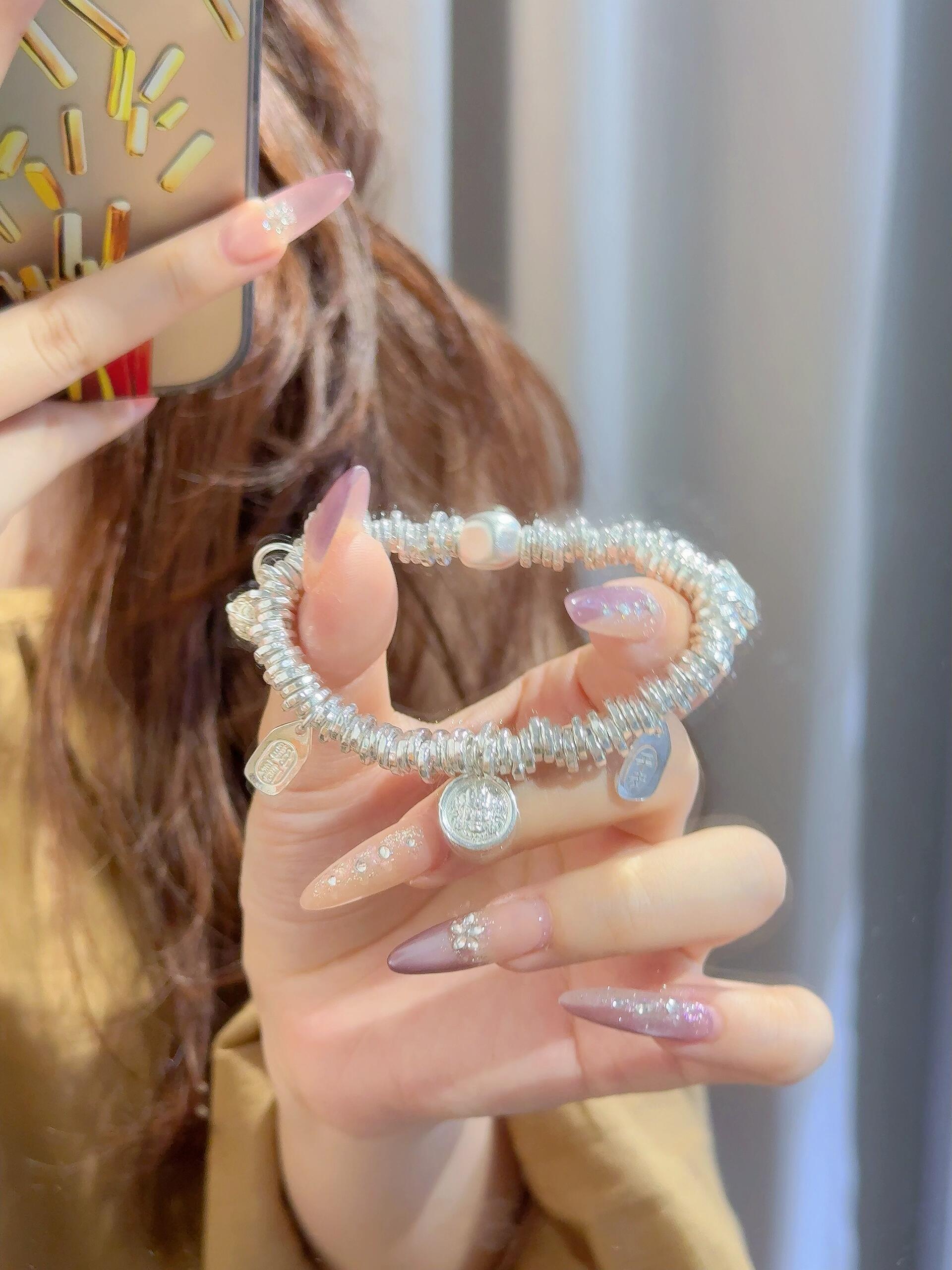 足银珐琅手链 招财猫年年好运盘缠手串女生气质百搭甜美轻奢网红