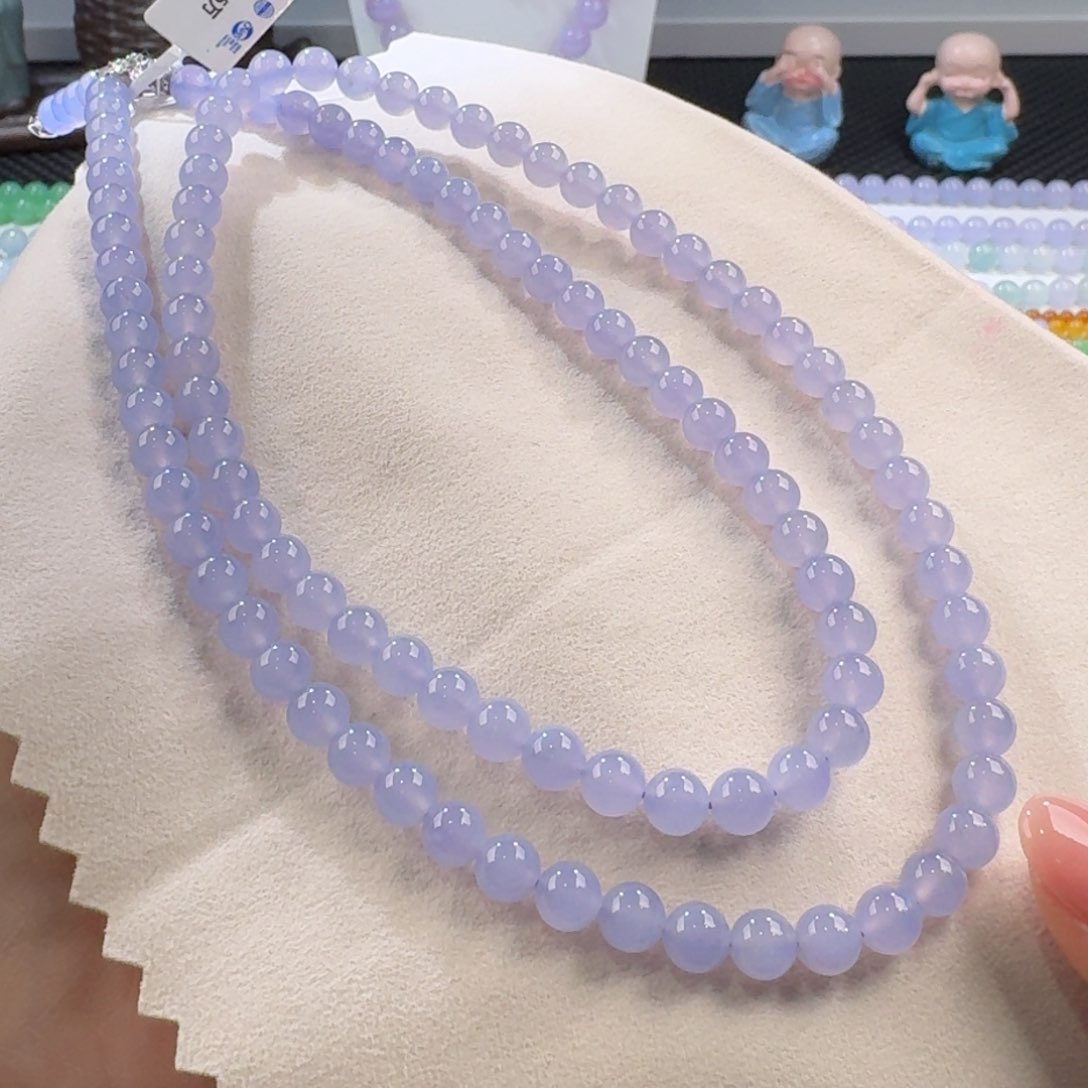 翡翠手链未镶嵌毕业款行家红春紫长串6.6mm