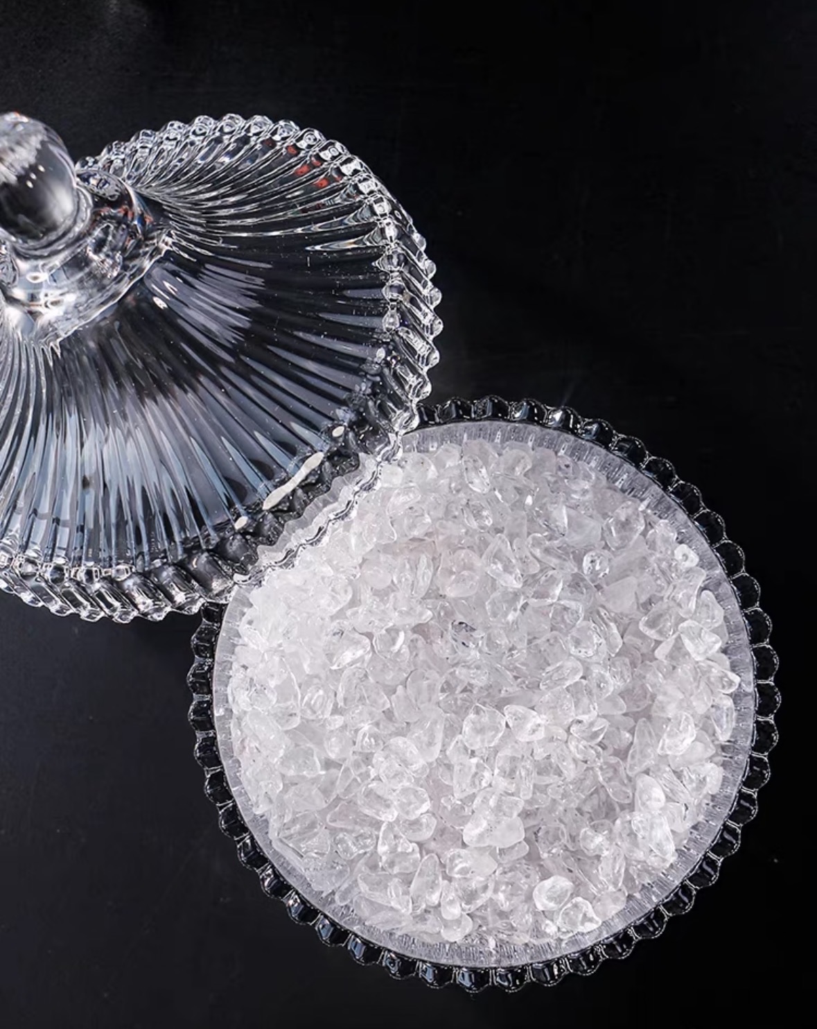 天然高晶透白水晶原石消磁石净化碗玻璃罐饰品收纳摆件