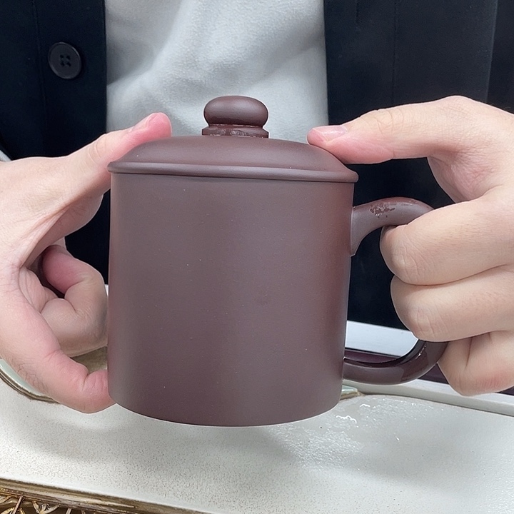 茶杯紫砂石红盖杯