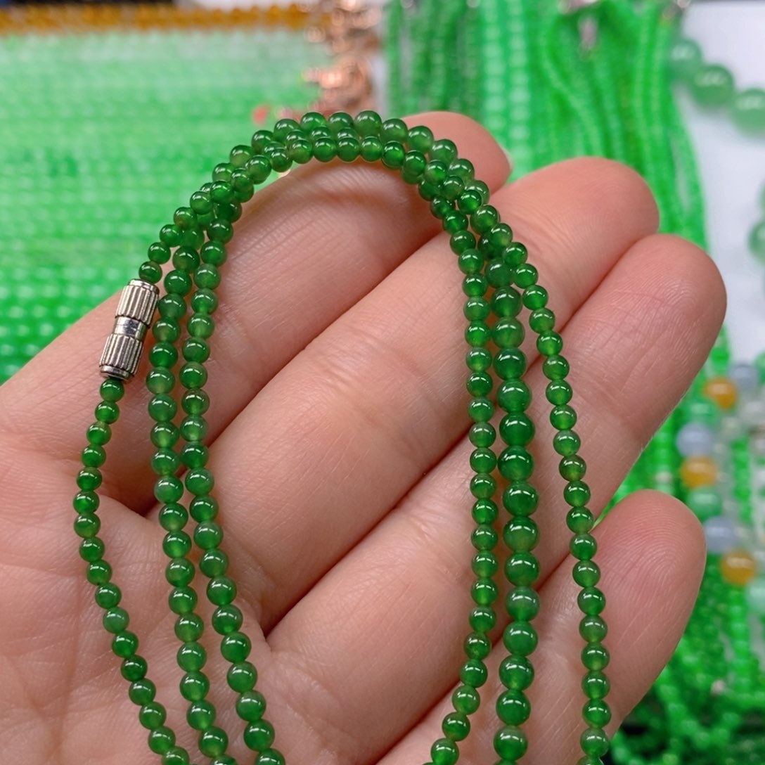 翡翠颈饰未镶嵌缅甸天然翡翠冰种阳绿塔链2.8，4m' m