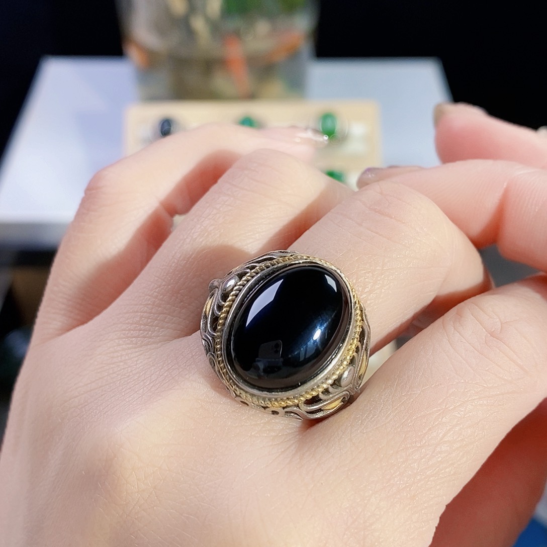 玛瑙/玉髓戒指银S925镶嵌