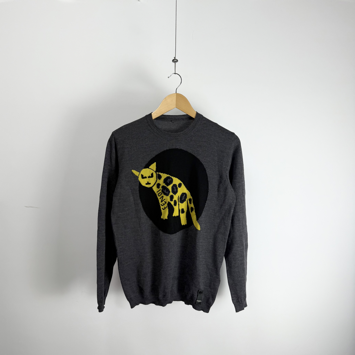 99新 FENDI/芬迪 灰色豹子字母针织衫46码