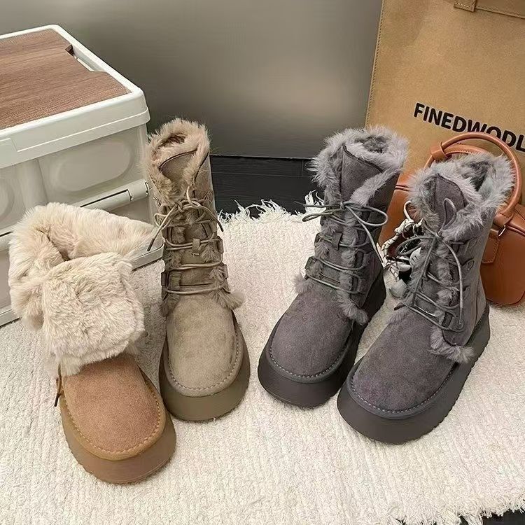 【现货+运费险】休闲复古雪地靴冬季厚底加绒中筒防滑棉鞋雪地靴 LY