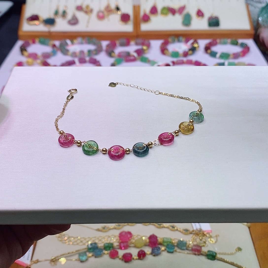 碧玺碧玺m18K金镶嵌平安扣手链