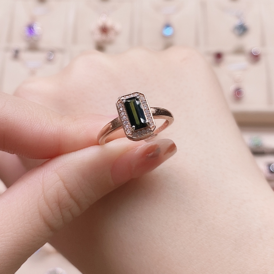 戒指银S925镶嵌碧玺戒指