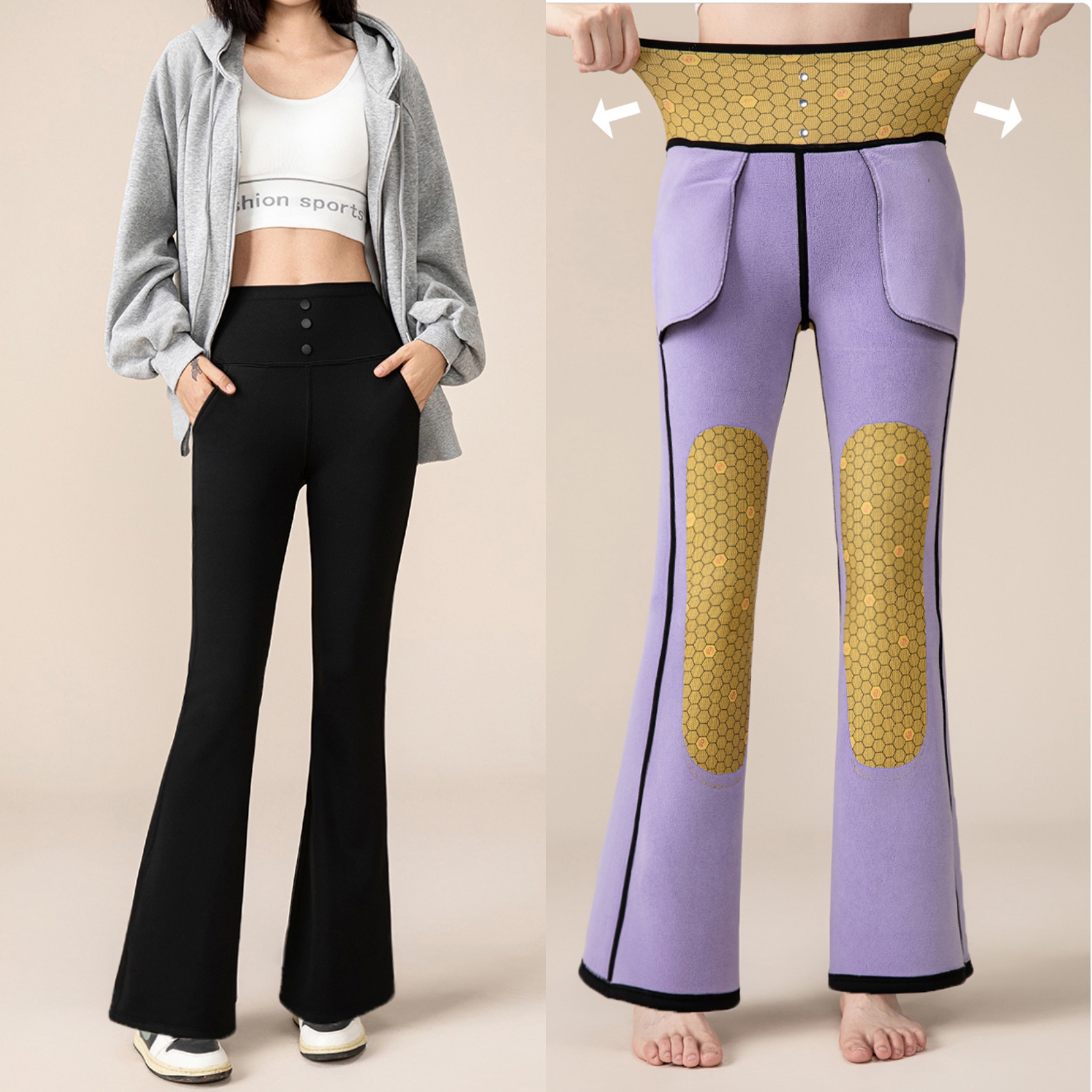 2025爆款口袋喇叭裤微喇裤保暖冬季休闲裤外穿高腰加绒外穿裤