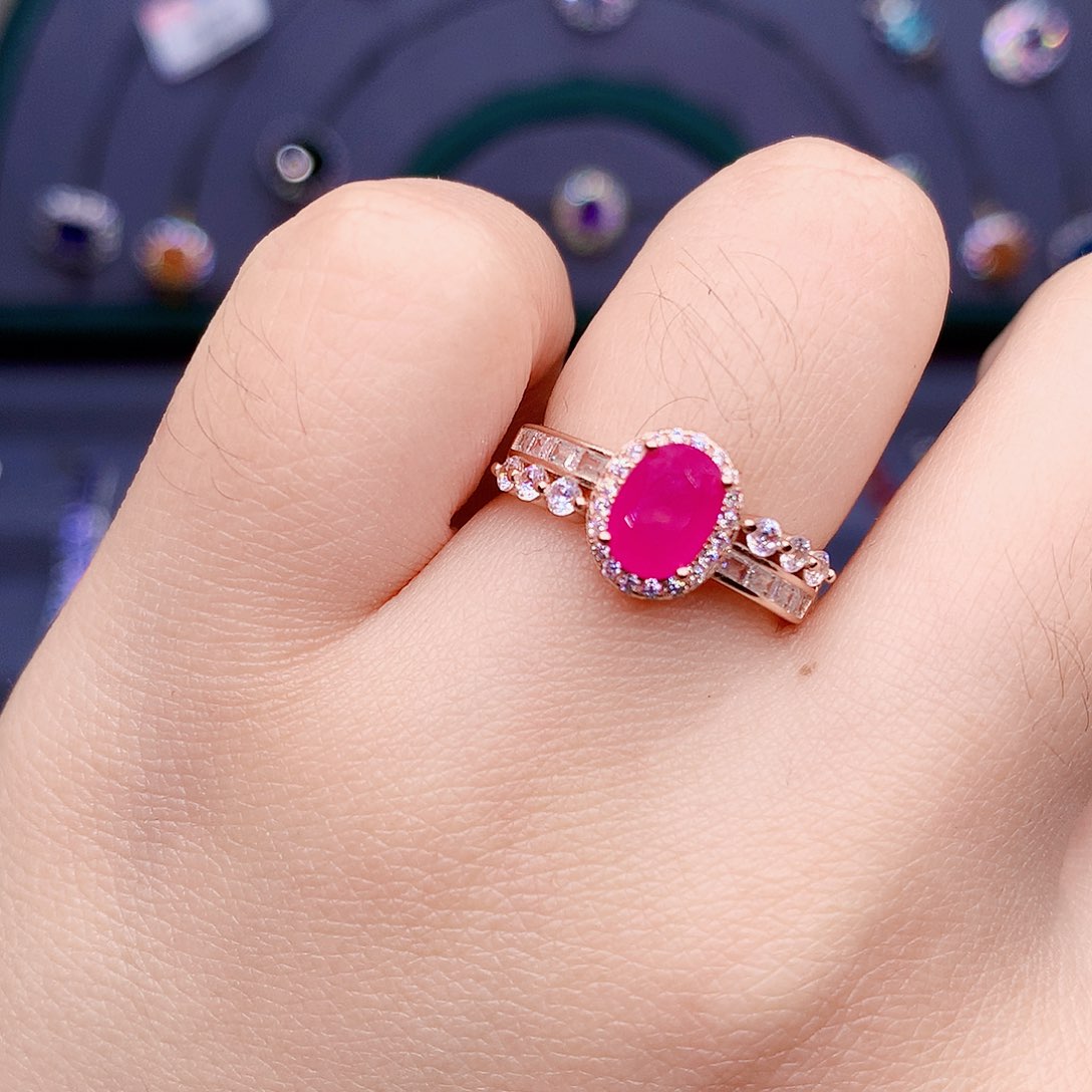 红宝石戒指银S925镶嵌