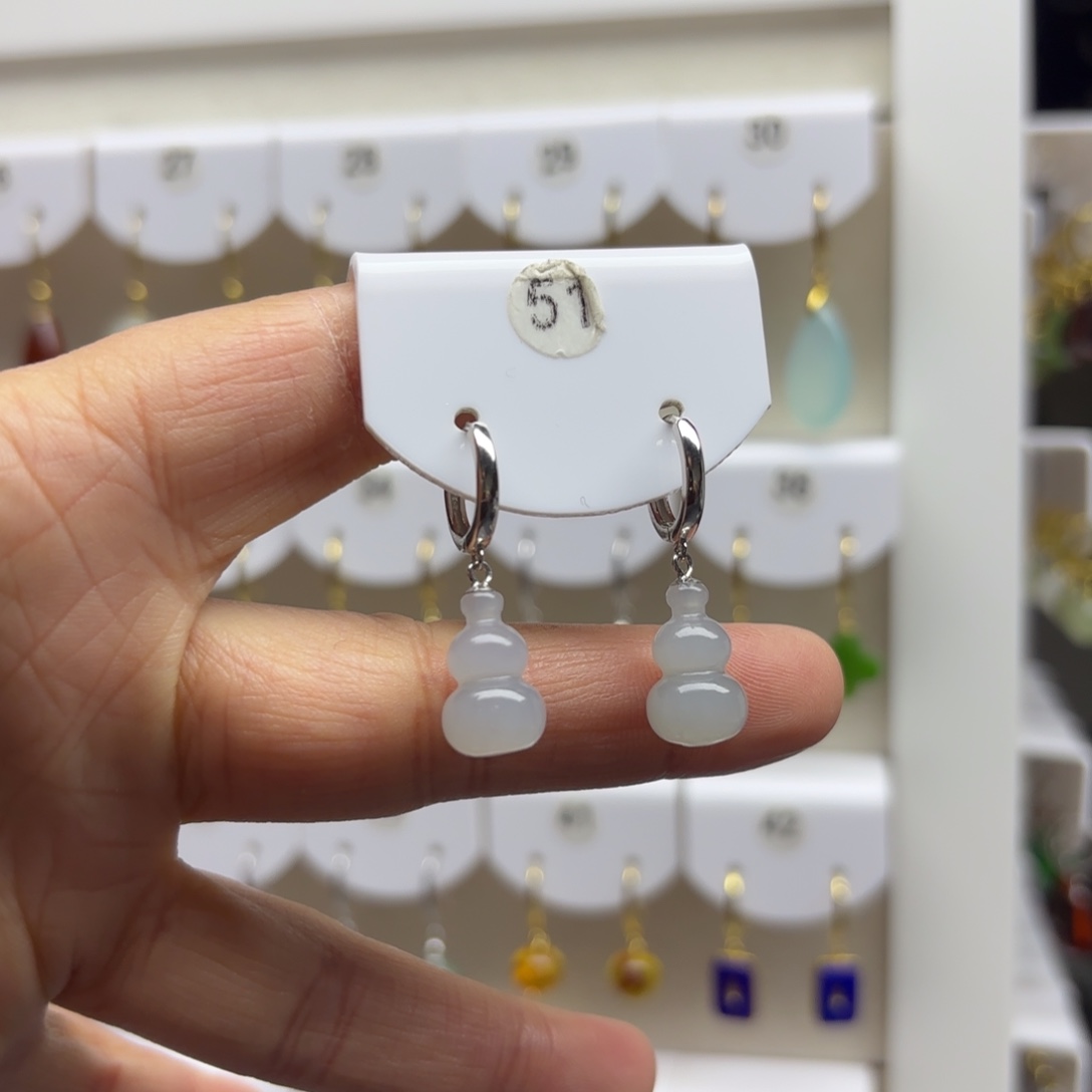 和田玉银S925镶嵌耳饰