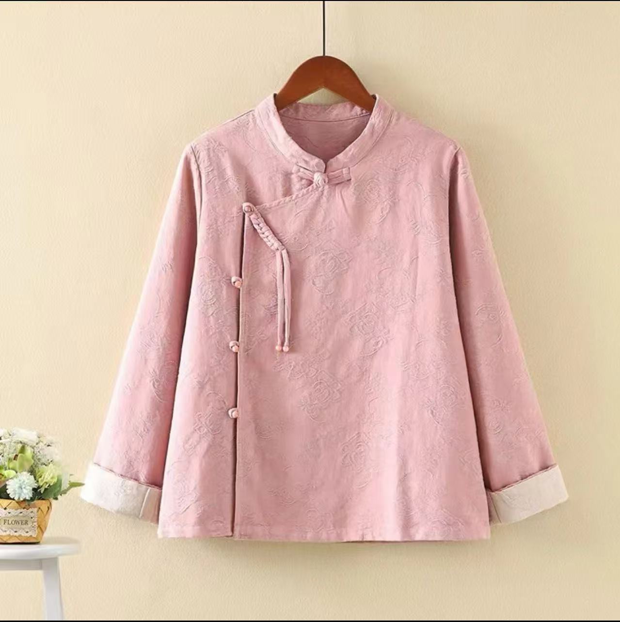 2337千禧早秋新款新中式斜襟提花国风打底衫长袖上衣女