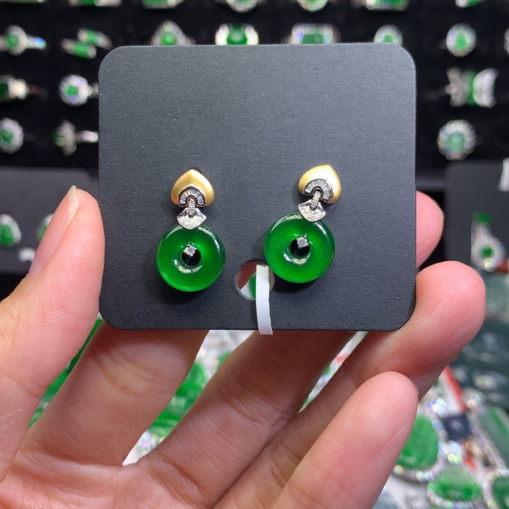 【闪购商品】翡翠耳饰银S925镶嵌天然翡翠