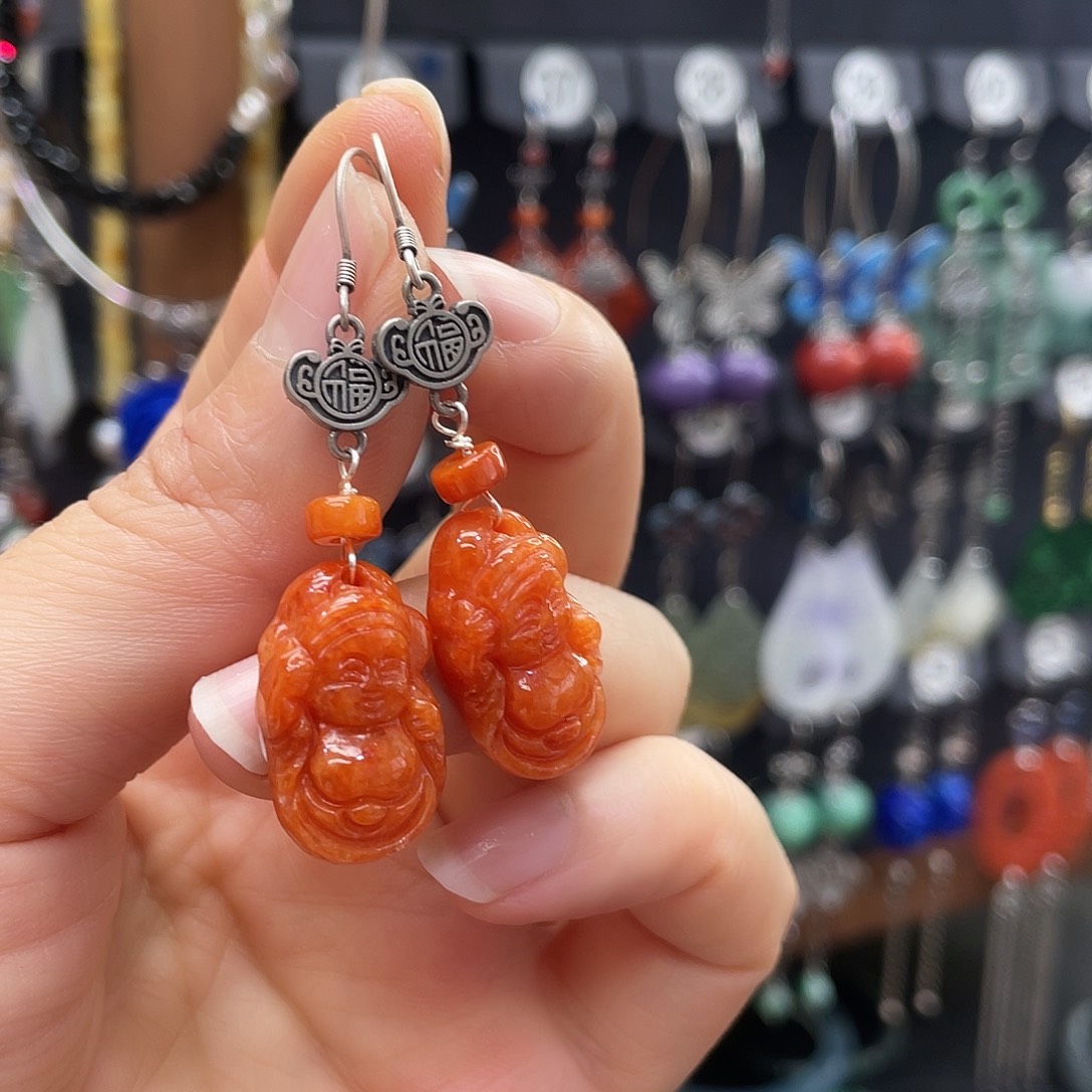 翡翠耳饰银S925镶嵌3846$&$)$