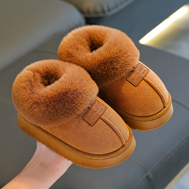 儿童雪地靴男童室内家居防滑新款卡通保暖男孩棉拖鞋冬季