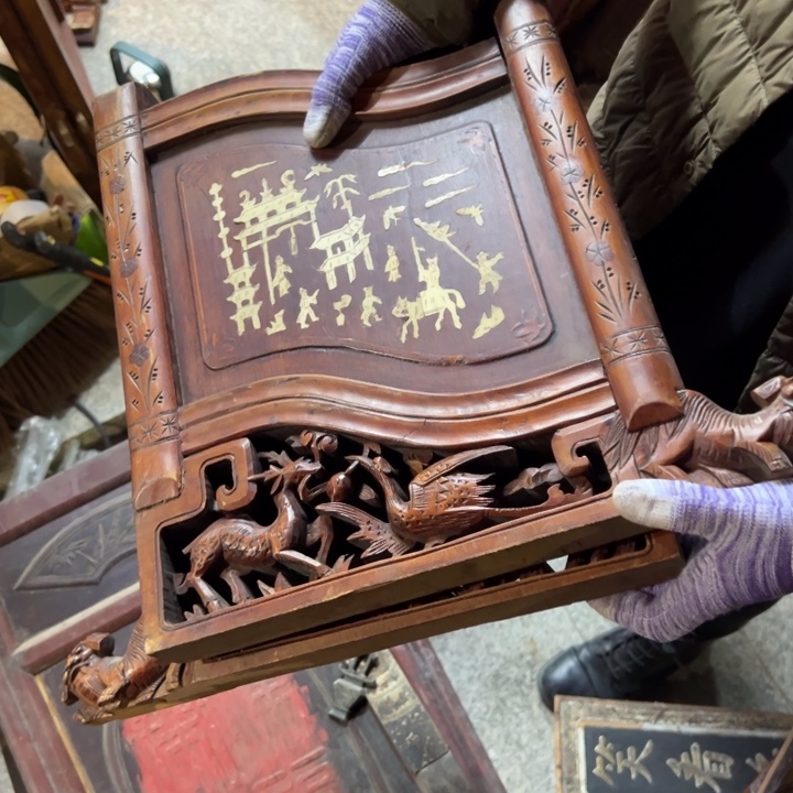 巴***1香榧木老木雕花板艺术