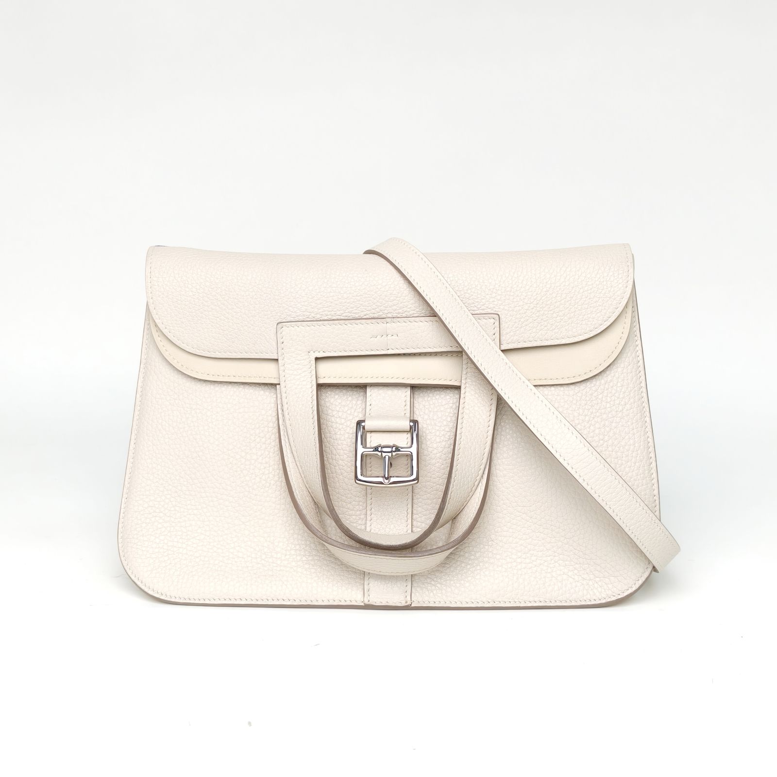 95新 Hermes/爱马仕 【双双】Halzan 31 8L冰川白 TC皮 T刻 银扣 