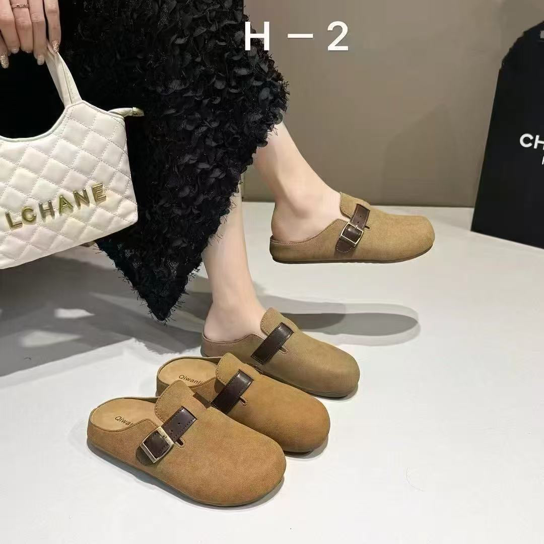 复古森女风软底半包拖一脚蹬博肯鞋002