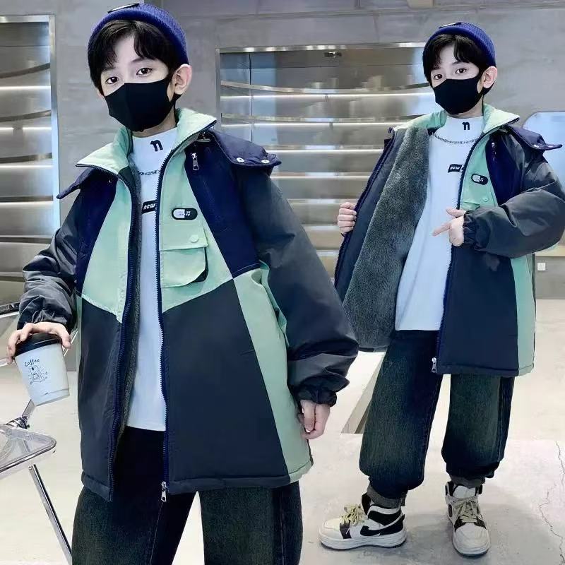 502079《现》韩版儿童休闲舒适百搭时尚加绒冲锋衣外套