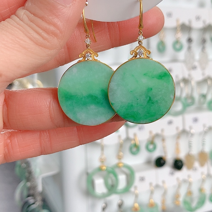 翡翠耳饰18K金镶嵌翡翠