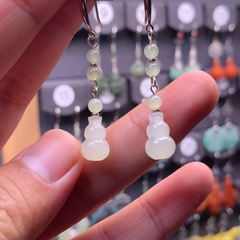 【闪购商品】和田玉耳饰银S925镶嵌