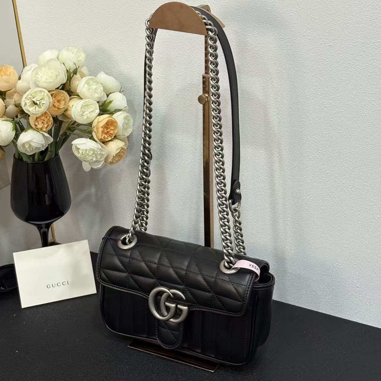 未使用 GUCCI/古驰 壹所奢品GUCCI 马蒙22黑银单肩斜挎包闲置