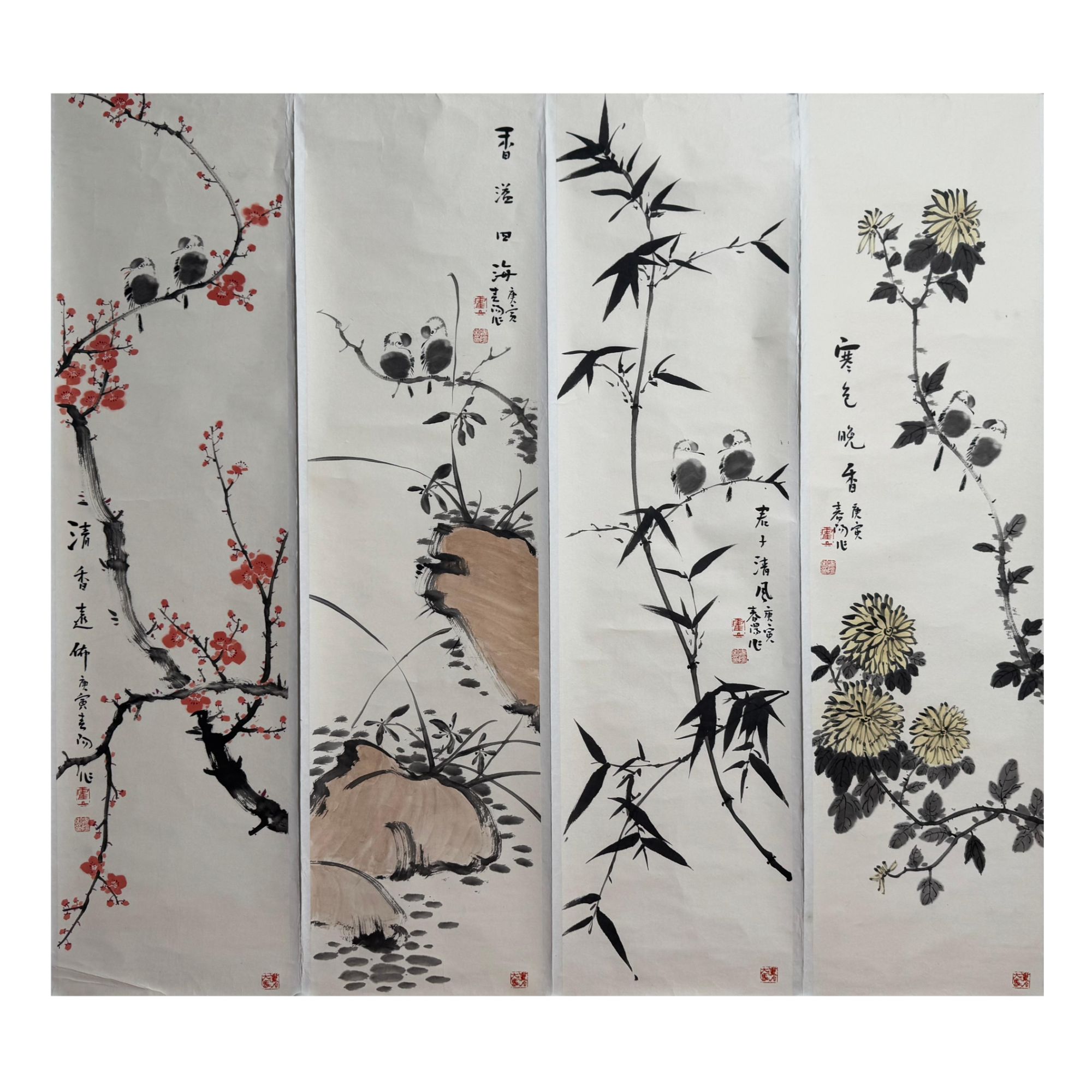 HCY-2-239 霍春阳-梅兰竹菊 尺寸141*37cm 纸本托底