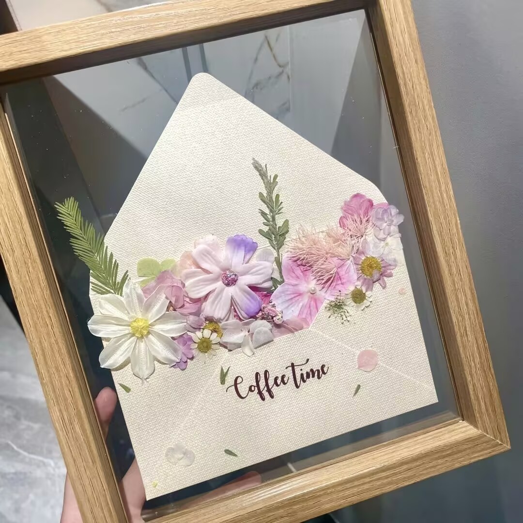 diy手工相框春日来信干花材料包压花信封贺卡情侣摆件相框装饰品